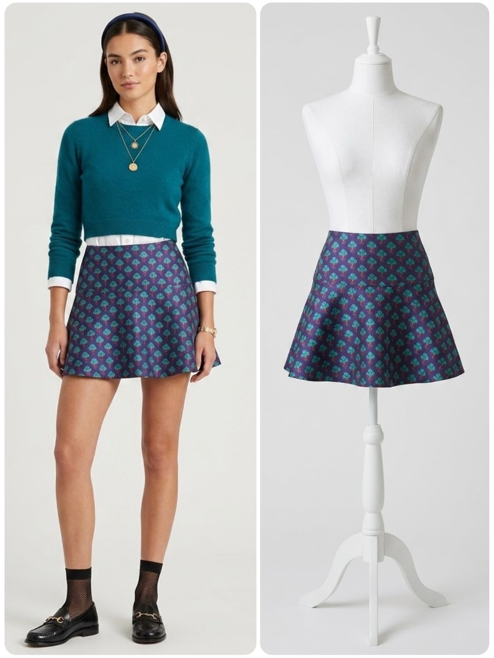 Club Monaco Purple Teal Jacquard Floral Flared Drop Waist Micro Mini Skirt Sz 6